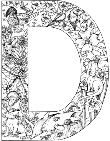 Letter D With Animals Coloring Page